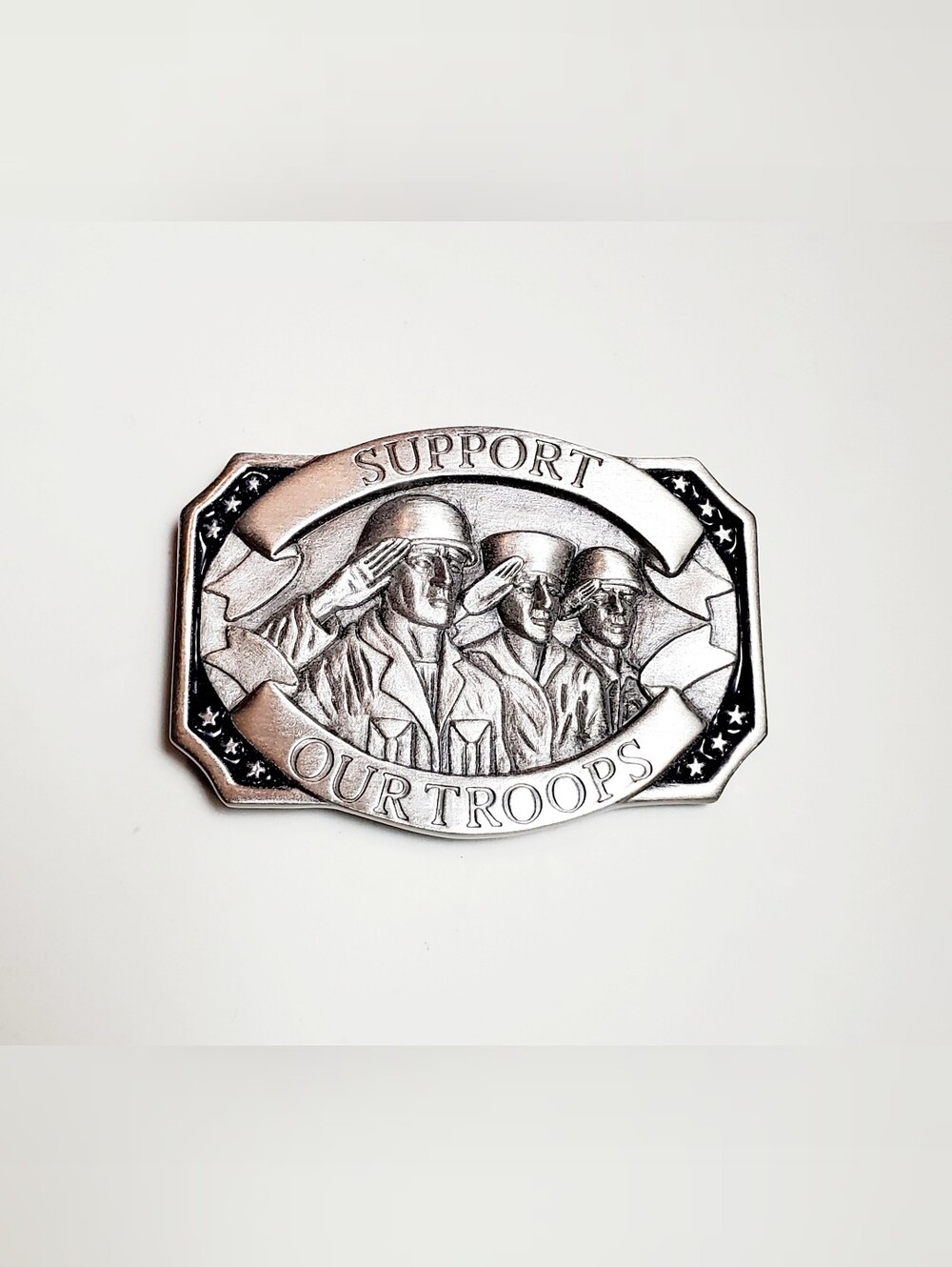 Support Our Troops Pewter And Enamel Belt Buckle